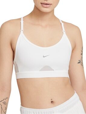 Nike dri fit Indy u neck sports bra white swoosh mesh women’s M medium gym top